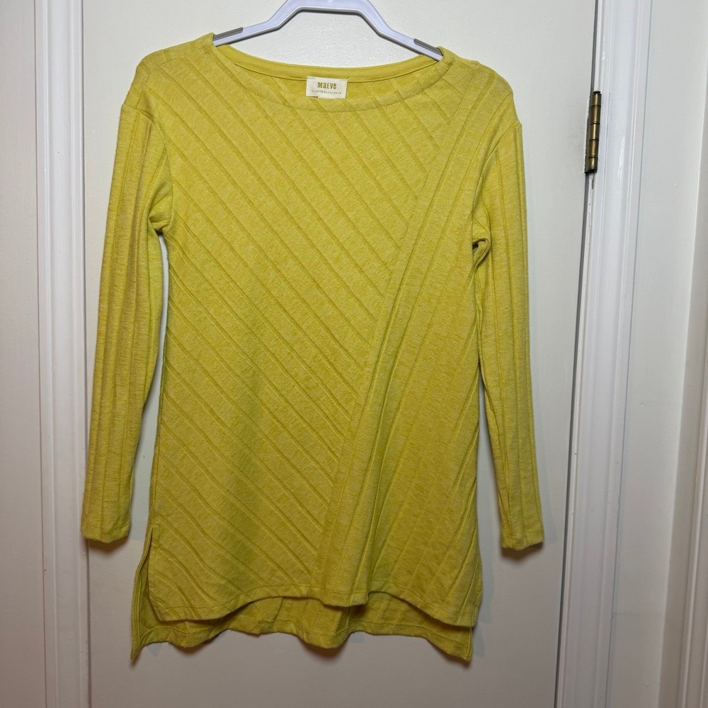 Maeve Anthropologie Yellow Textured‎ Knit Tunic Sweater Top XS